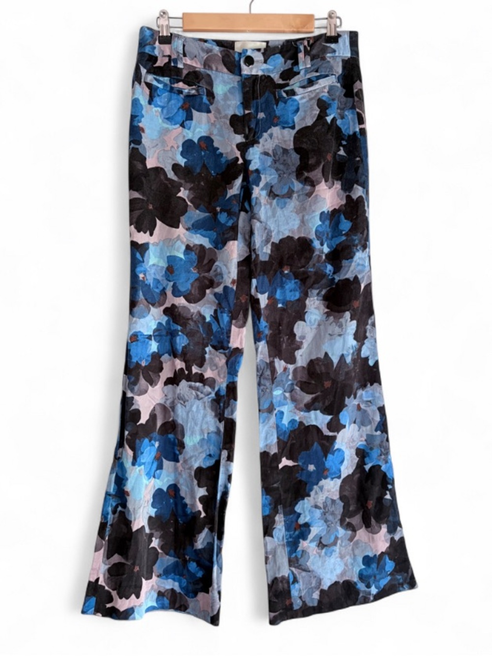 Anthropologie Elevenses The Brighton Blue Floral Boot Cut Pants Size 6
